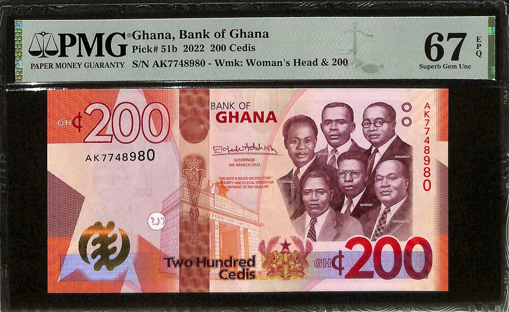Ghana - 200 Cedis 2022 - Pick # 51b - PMG 67 EPQ