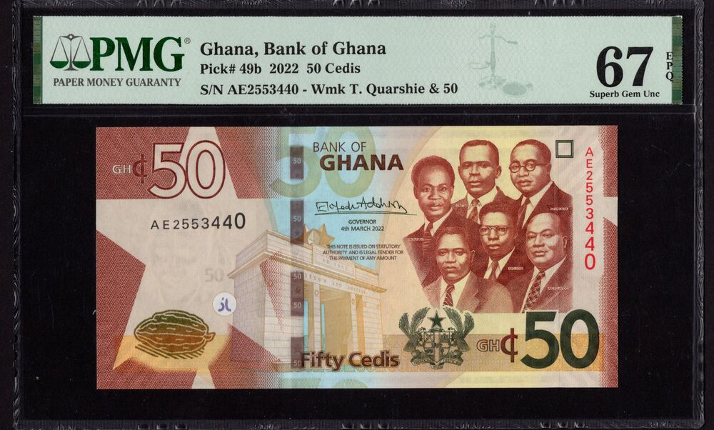 Ghana - 50 Cedis 2022 - Pick# 49b - PMG 67 EPQ