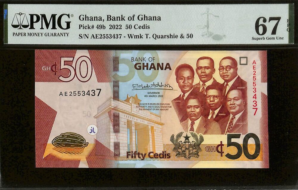 Ghana - 50 Cedis 2022 - Pick # 49b - PMG 67 EPQ
