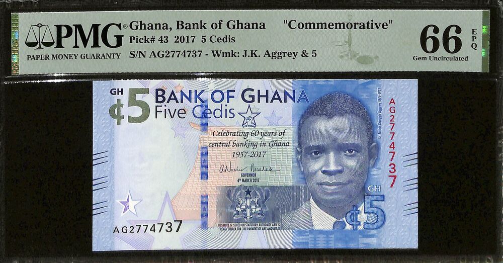 Ghana - 5 Cedis 2017 - Pick # 43 - COMMEMORATIVE - PMG 66 EPQ