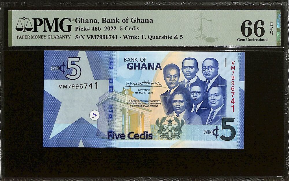 Ghana - 5 Cedis 2022 - Pick # 46b - PMG 66 EPQ