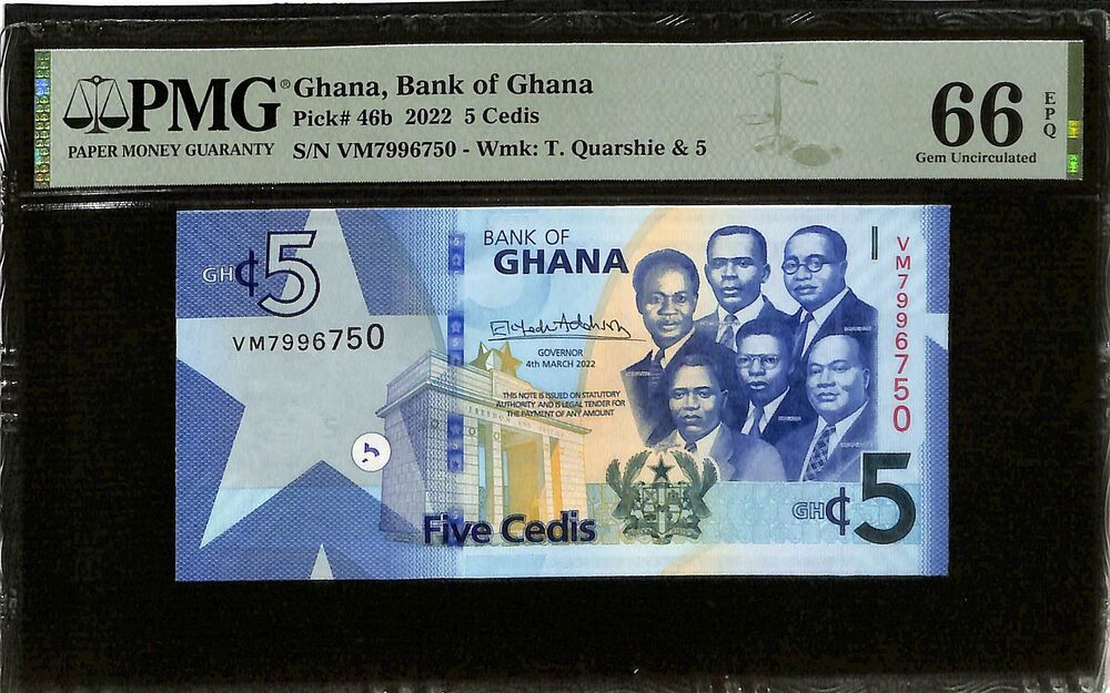 Ghana - 5 Cedis 2022 - Pick # 46b - PMG 66 EPQ