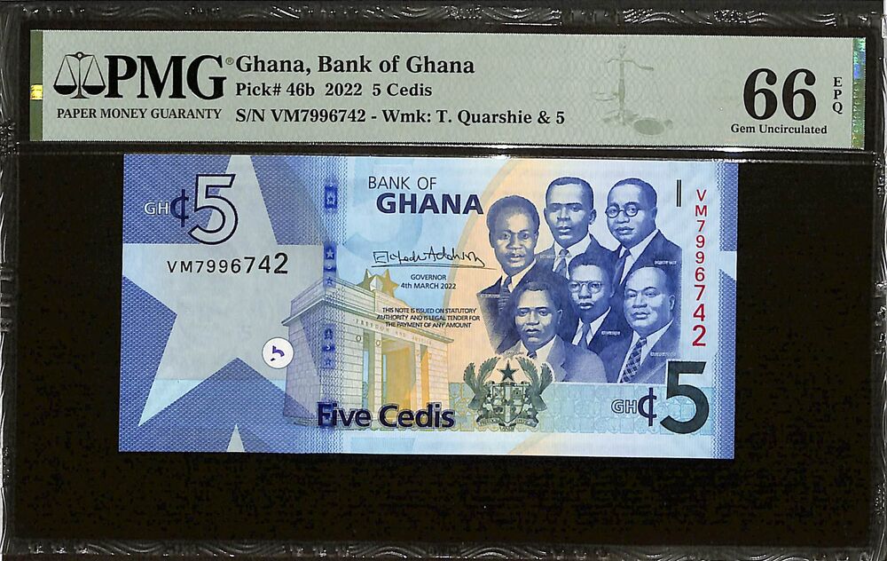 Ghana - 5 Cedis 2022 - Pick # 46b - PMG 66 EPQ