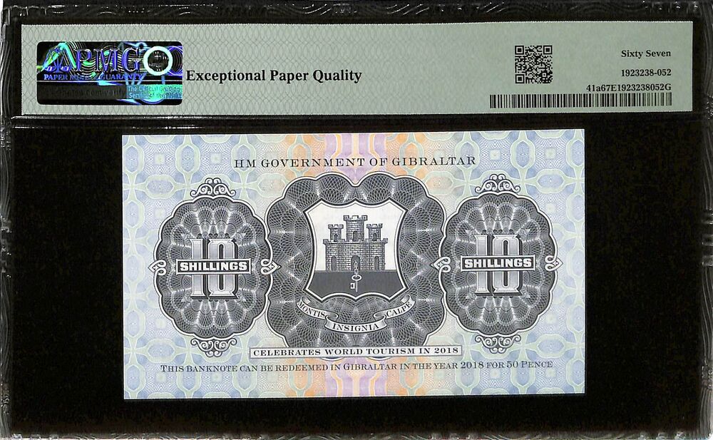 Gibraltar - 50 Pence on 10 Shillings 2018 - Pick # 41a - COMMEMORATIVE - PMG 67 EPQ