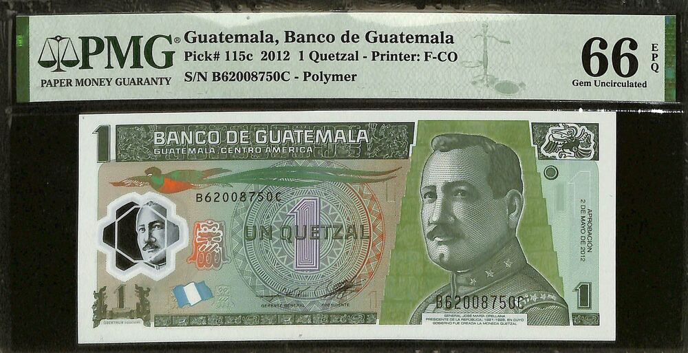 Guatemala - 1 Quetzal 2012 - Pick # 115c - PMG 66 EPQ