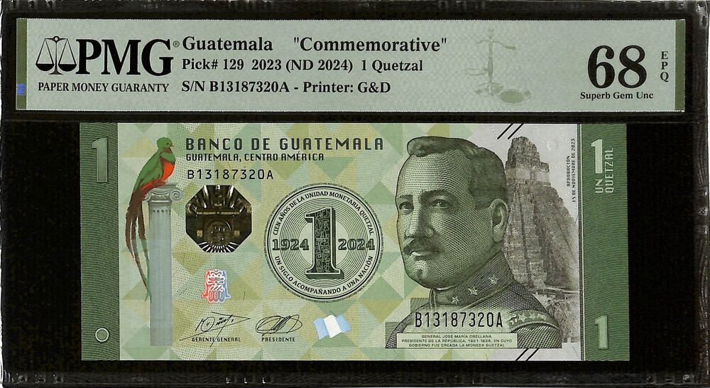 Guatemala - 1 Quetzal 2023 - Pick # 129 - COMMEMORATIVE - PMG 68 EPQ