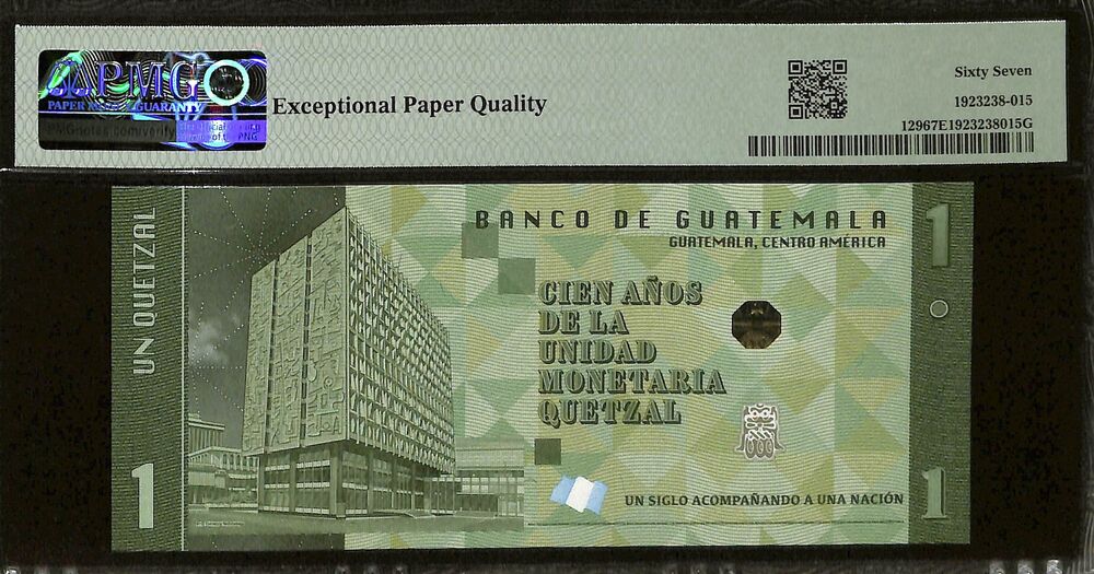 Guatemala - 1 Quetzal 2023 (ND 2024) - Pick # 129 - COMMEMORATIVE - PMG 67 EPQ
