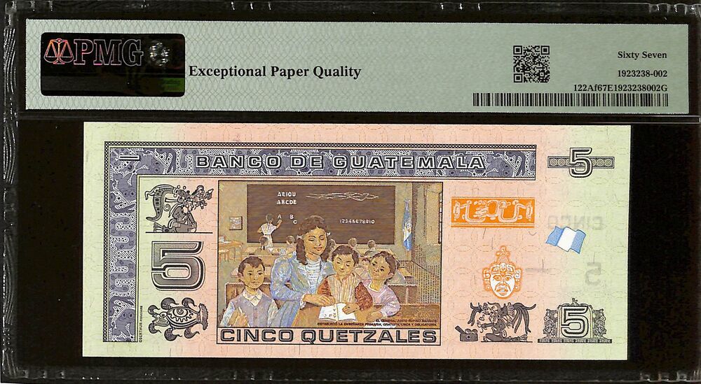 Guatemala - 5 Quetzales 2022 - Pick # 122Af - PMG 67 EPQ