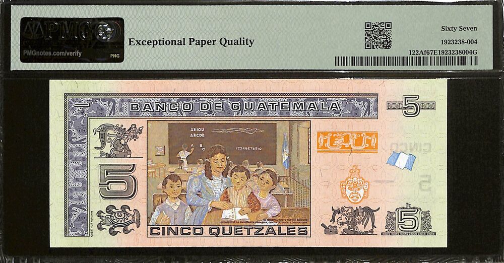 Guatemala - 5 Quetzales 2022 - Pick # 122Af - PMG 67 EPQ