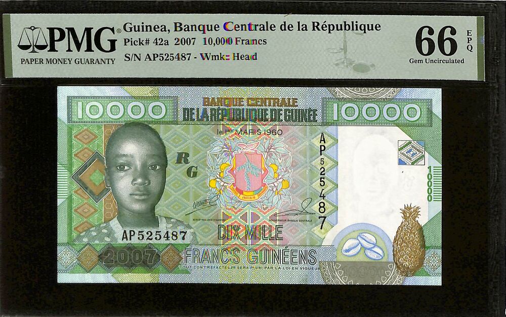 Guinea - 10.000 Francs 2007 - Pick # 42a - PMG 66 EPQ