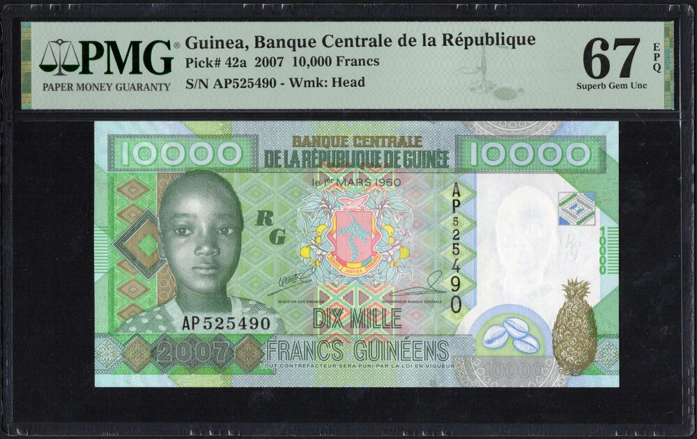 Guinea - 10.000 Francs 2007 - Pick # 42a - PMG 67 EPQ
