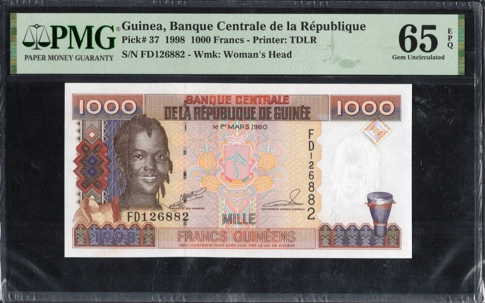 Guinea - 1000 Francs 1998 - Pick # 37 - PMG 65 EPQ