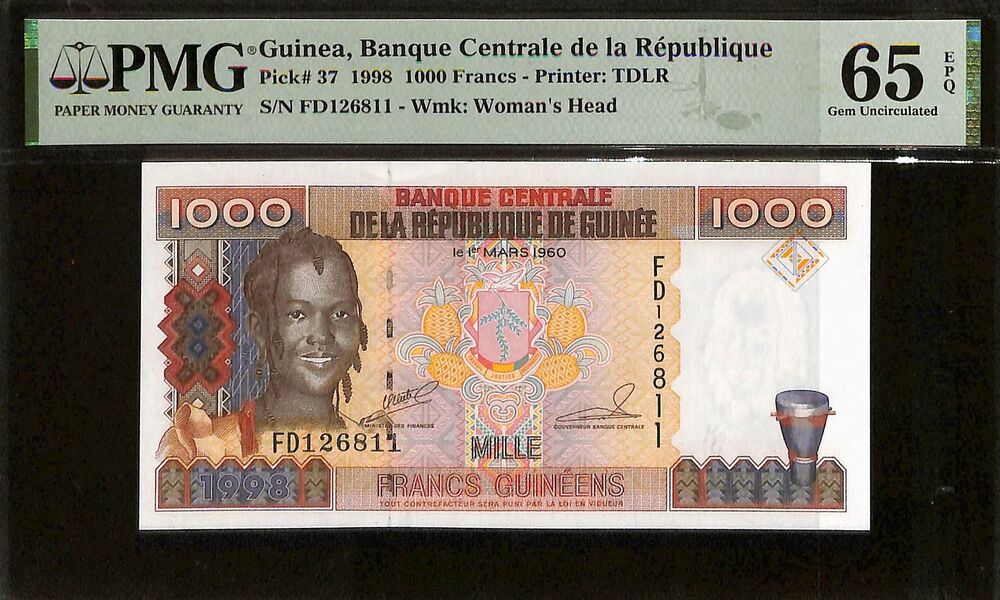 Guinea - 1000 Francs 1998 - Pick # 37 - PMG 65 EPQ