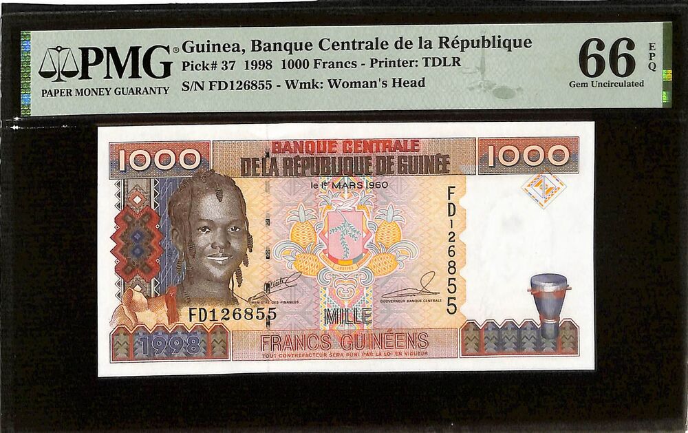 Guinea - 1000 Francs 1998 - Pick # 37 - PMG 66 EPQ