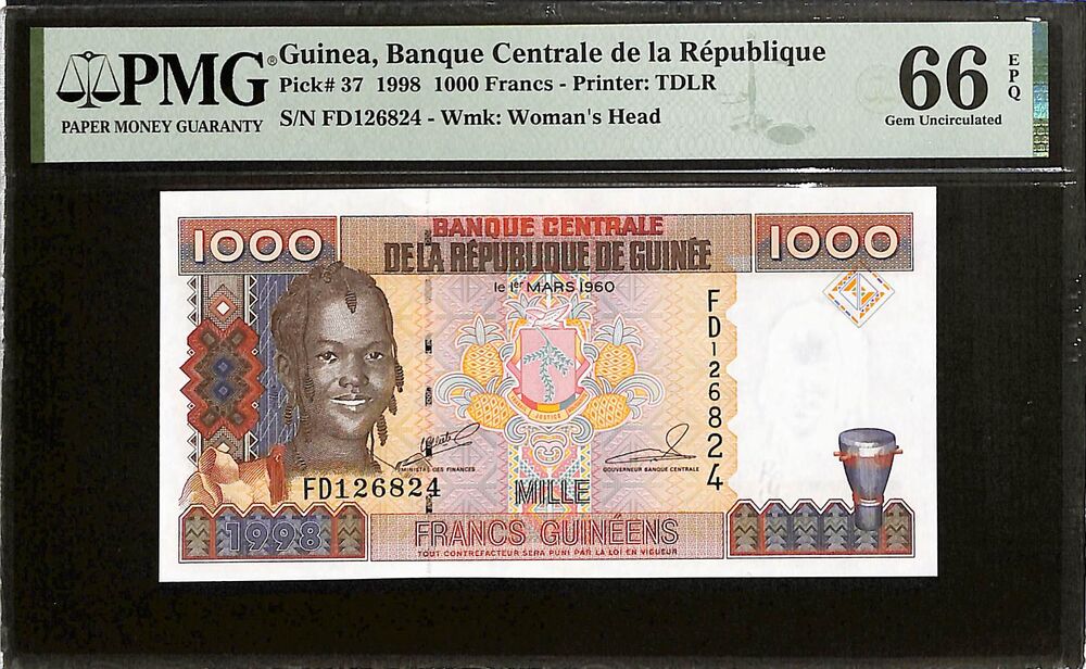 Guinea - 1000 Francs 1998 - Pick # 37 - PMG 66 EPQ