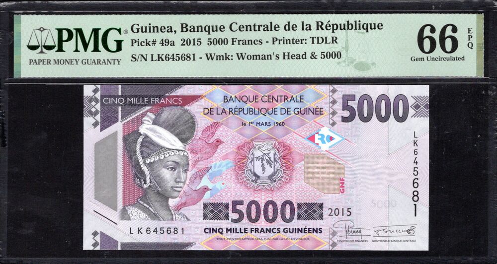Guinea - 5000 Francs 2015 - Pick # 49a - PMG 66 EPQ