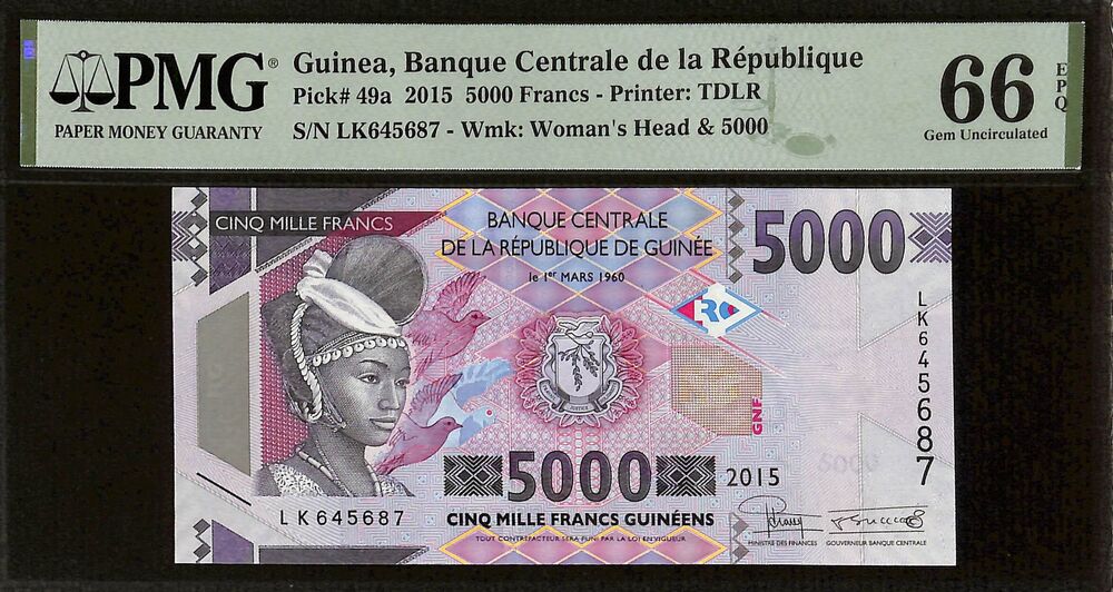 Guinea - 5000 Francs 2015 - Pick # 49a - PMG 66 EPQ