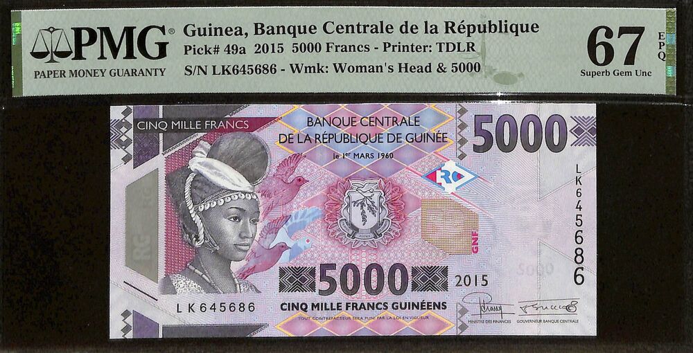 Guinea - 5000 Francs 2015 - Pick # 49a - PMG 67 EPQ