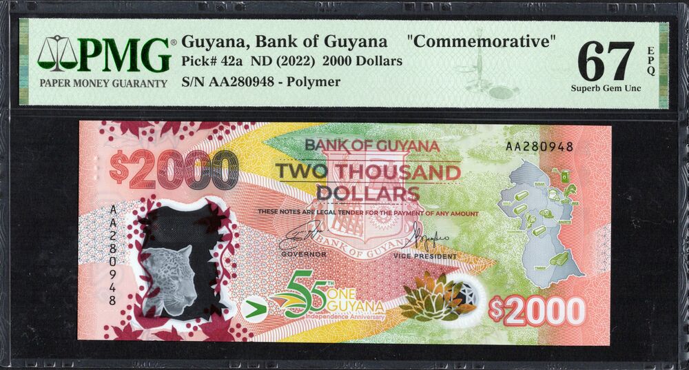 Guyana - 2000 Dollars ND (2022) - Pick # 42a - COMMEMORATIVE - PMG 67 EPQ