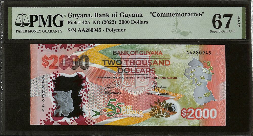 Guyana - 2000 Dollars ND (2022) - Pick # 42a - COMMEMORATIVE - PMG 67 EPQ