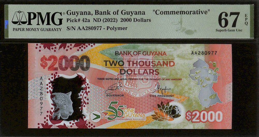 Guyana - 2000 Dollars ND (2022) - Pick # 42a - COMMEMORATIVE - PMG 67 EPQ