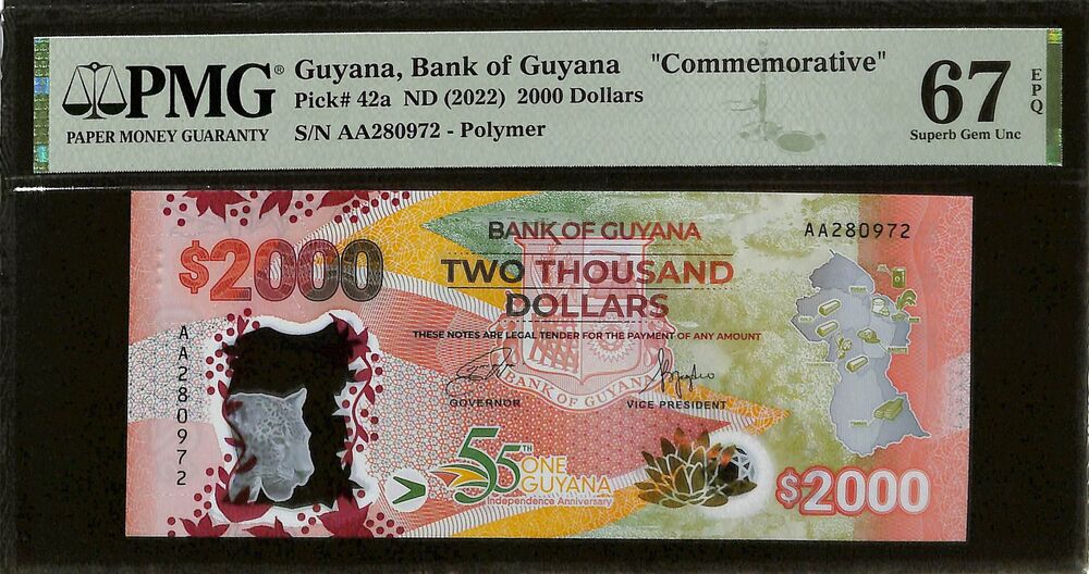 Guyana - 2000 Dollars ND (2022) - Pick # 42a - COMMEMORATIVE - PMG 67 EPQ
