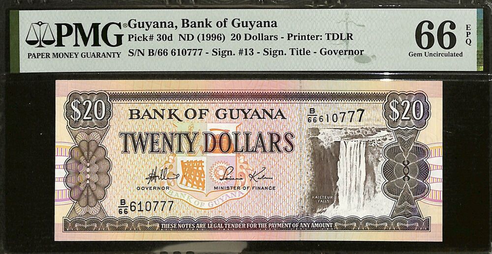 Guyana - 20 Dollars ND (1997) - Pick # 30d - PMG 66 EPQ