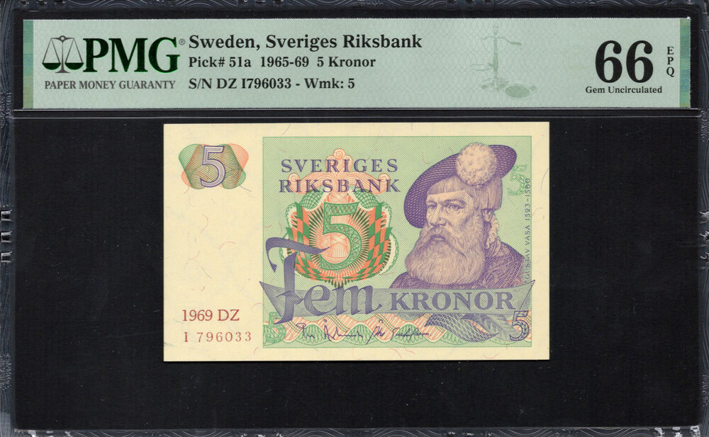 Sweden - 5 Kronor 1965-69 - Pick # 51a - PMG 66 EPQ