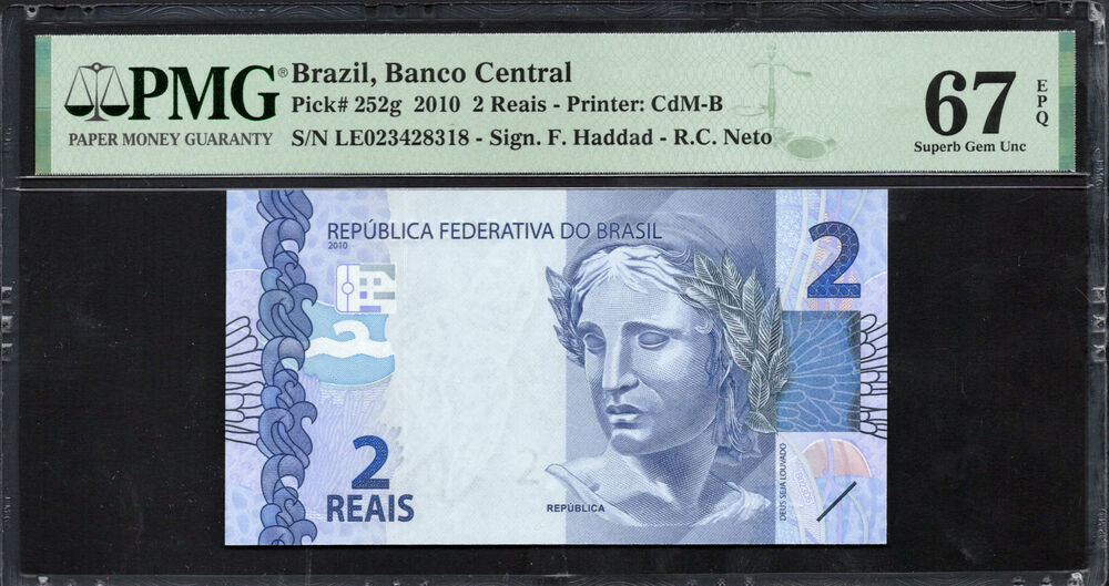 Brazil - 2 Reais 2010 - Pick # 252g - PMG 67 EPQ