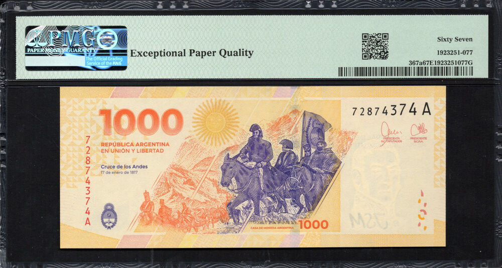 Argentina - 1.000 Pesos 2023 - Pick # 367a - PMG 67 EPQ