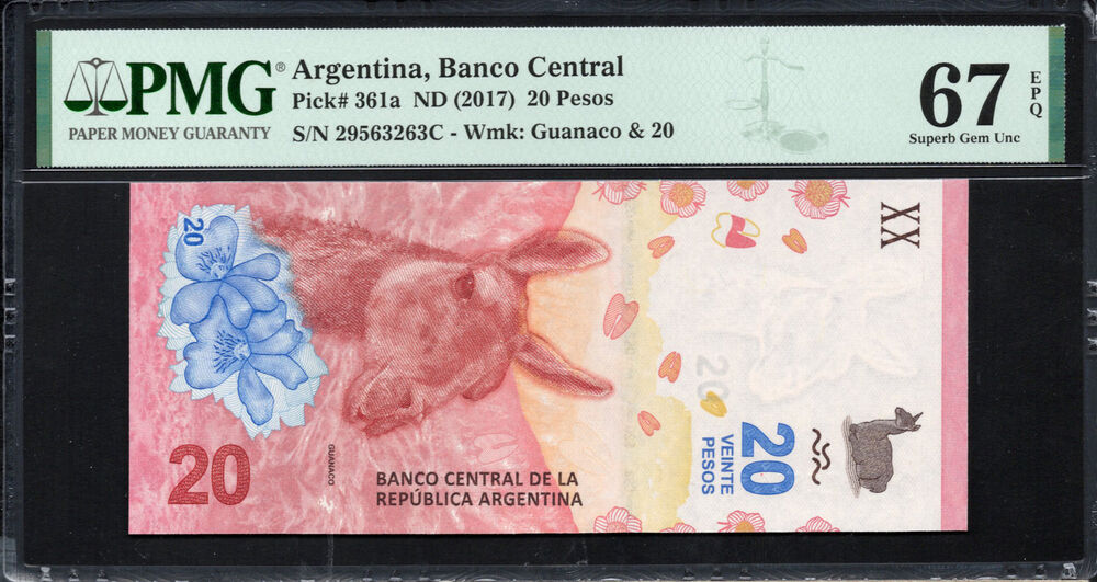 Argentina - 20 Pesos ND (2017) - Pick # 361a - PMG 67 EPQ