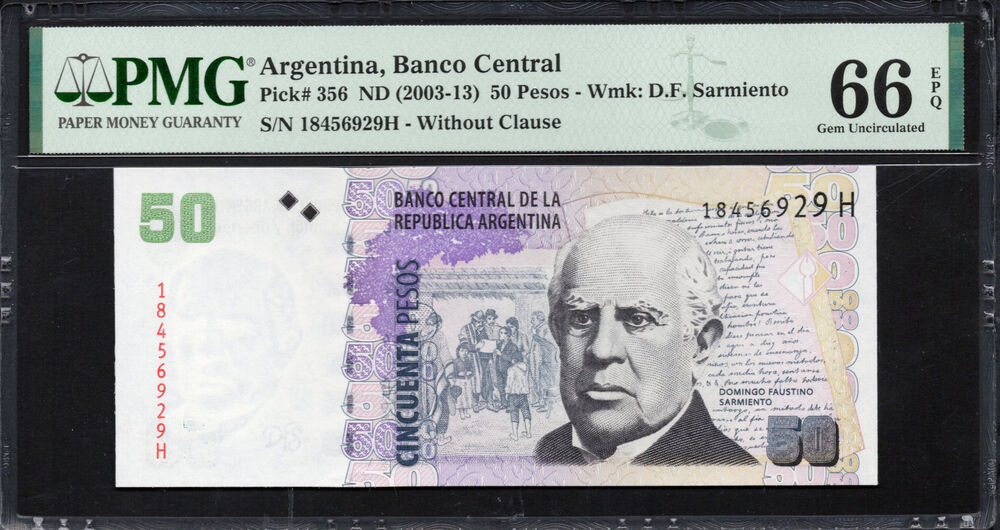 Argentina - 50 Pesos ND (2003-13) - Pick # 356 - PMG 66 EPQ