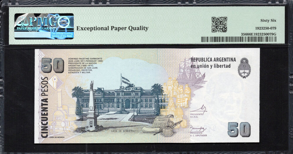 Argentina - 50 Pesos ND (2003-13) - Pick # 356 - PMG 66 EPQ