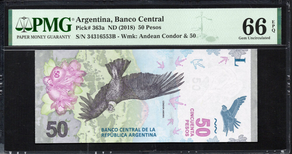 Argentina - 50 Pesos ND (2018) - Pick # 363a - PMG 66 EPQ