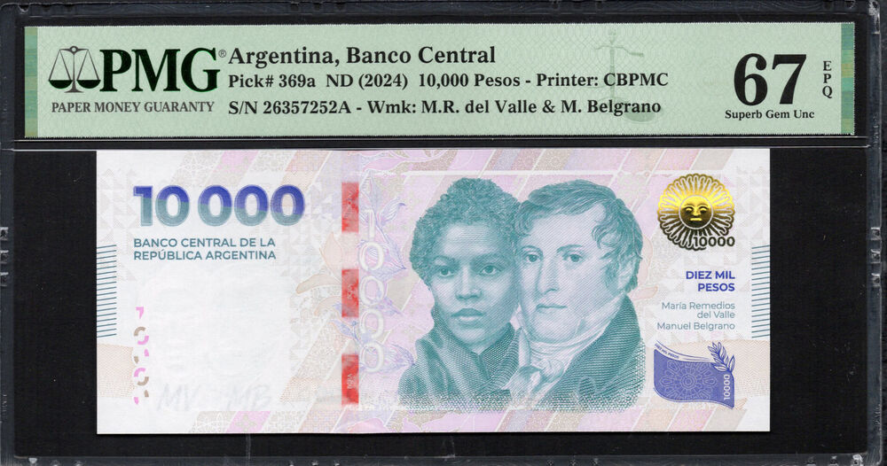 Argentina - 10.000 Pesos 2024 - Pick # 369a - PMG 67 EPQ