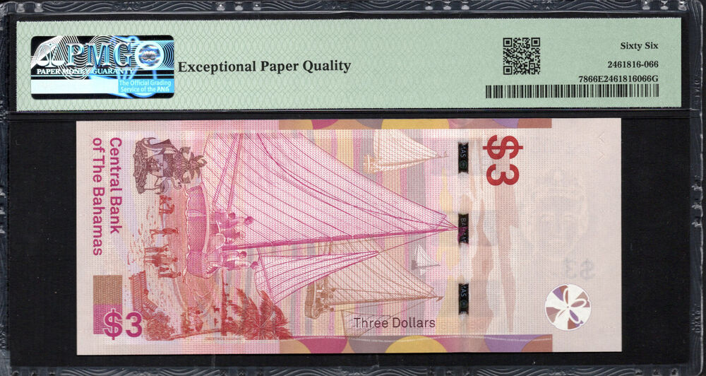 Bahamas - 3 Dollars 2019 - Pick # 78 - PMG 66 EPQ