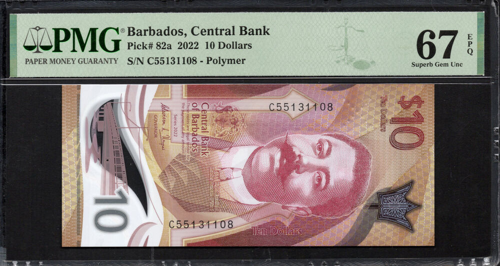 Barbados - 10 Dollars 2022 - Pick # 82a - PMG 67 EPQ