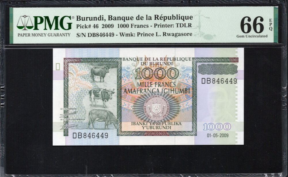 Burundi - 1.000 Francs 2009 - Pick # 46 - PMG 66 EPQ