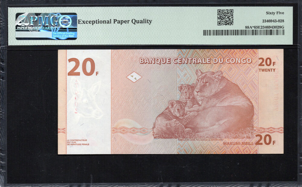 Congo Democratic Republic - 20 Francs 1997 - Pick # 88A - PMG 65 EPQ