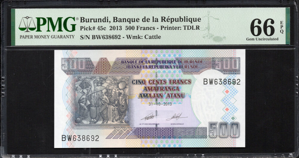 Burundi - 500 Francs 2013 - Pick # 45c - PMG 66 EPQ