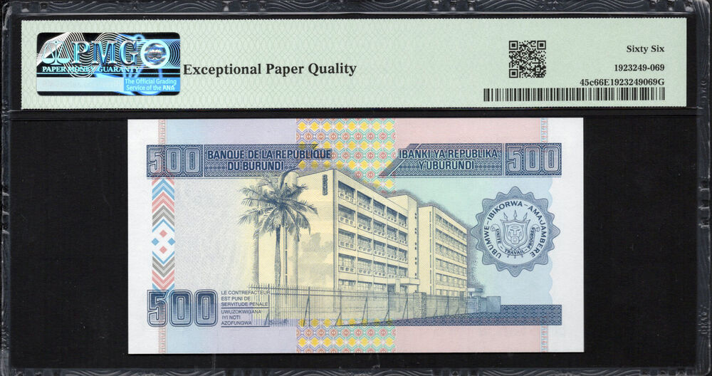 Burundi - 500 Francs 2013 - Pick # 45c - PMG 66 EPQ