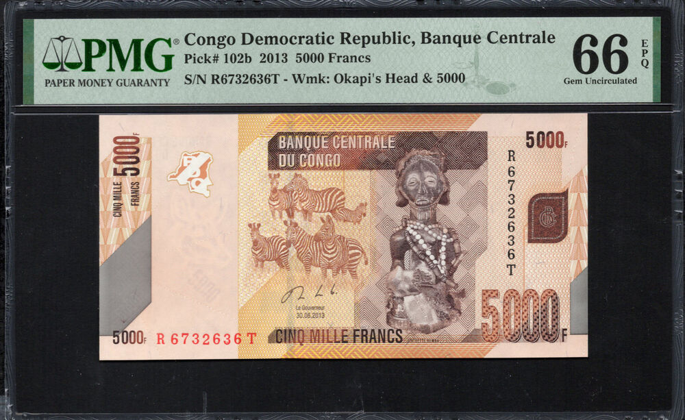 Congo Democratic Republic - 5.000 Francs 2013 - Pick # 102b - PMG 66 EPQ