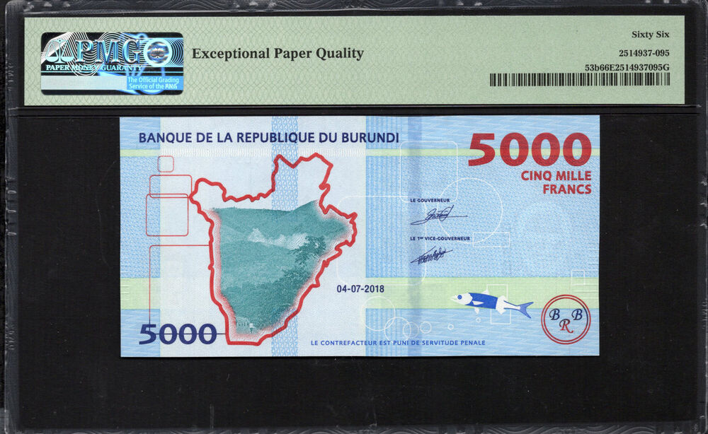 Burundi - 5.000 Francs 2018 - Pick # 53b - PMG 66 EPQ