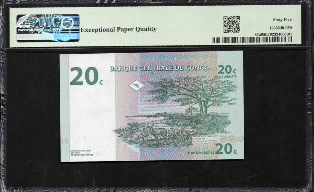 Congo Democratic Republic - 20 Centimes 1997 - Pick # 83a - PMG 65 EPQ