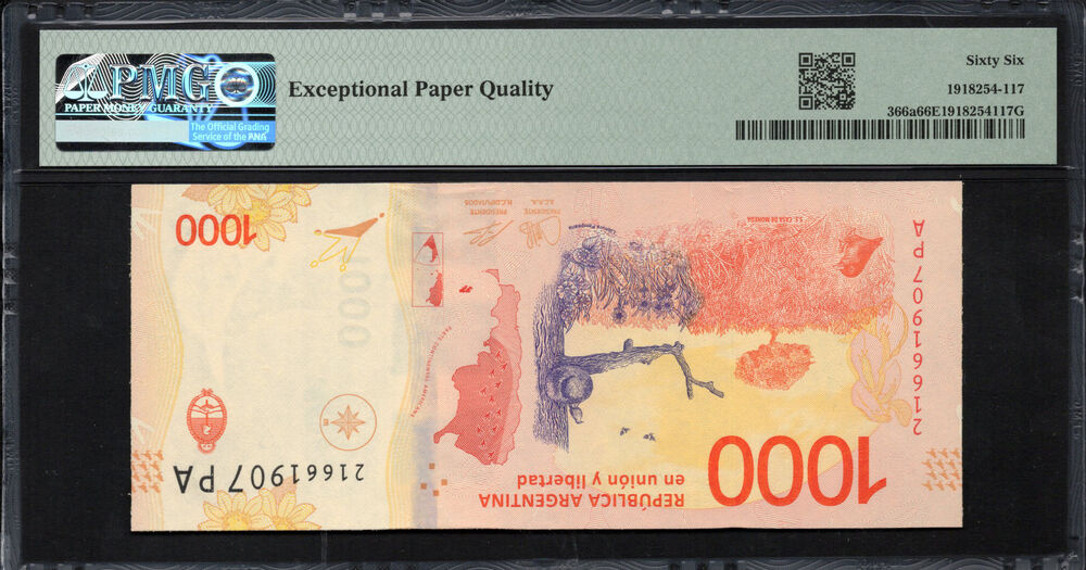Argentina - 1.000 Pesos 2017 - Pick # 366a - PMG 66 EPQ