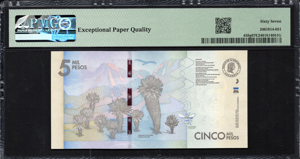 Colombia - 5.000 Pesos 2022 - Pick # 459g - PMG 67 EPQ
