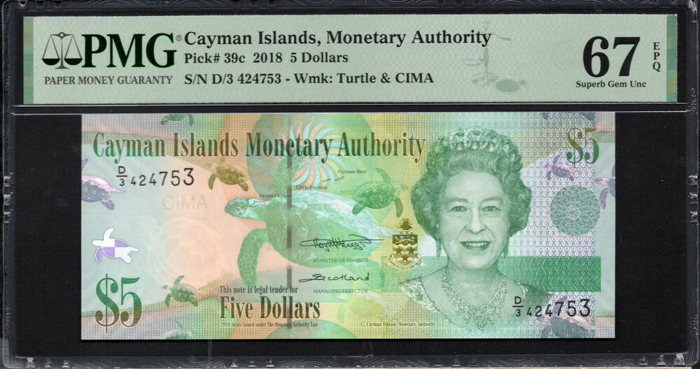 Cayman Islands - 5 Dollars 2018 - Pick # 39c - PMG 67 EPQ