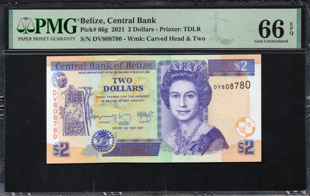 Belize - 2 Dollars 2021 - Pick # 66g - PMG 66 EPQ