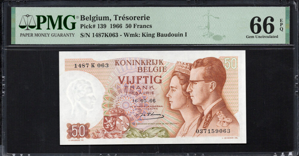 Belgium - 50 Francs 1966 - Pick # 139 - PMG 66 EPQ