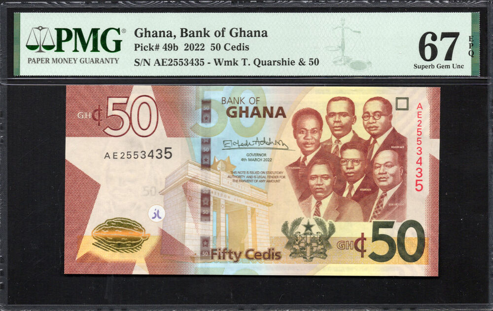 Ghana - 50 Cedis 2022 - Pick # 49b - PMG 67 EPQ